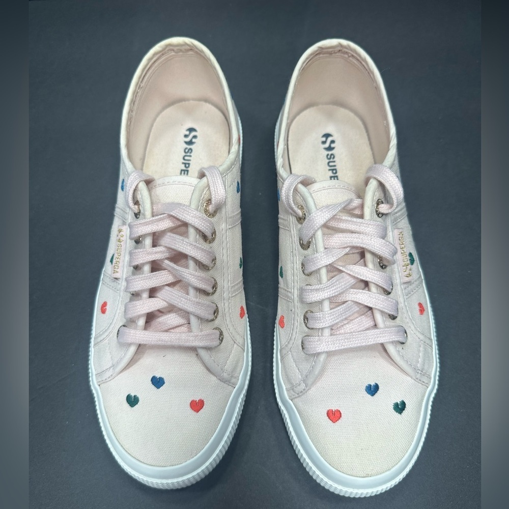 Superga Heart-Patterned Sneakers size 9 women pre owned Exellent condition.